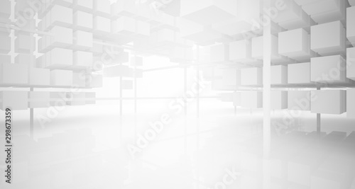 Abstract white architectural interior from an array of white cubes with large windows. 3D illustration and rendering. © SERGEYMANSUROV