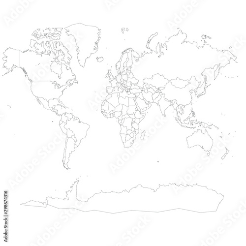 Outline World Map Silhouette isolated on background. Flat Earth template for infographic, annual reports, presentation, cover. travel worldwide info vector illustration. Trendy detailed design