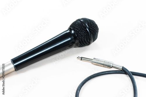 Close up microphone on white background