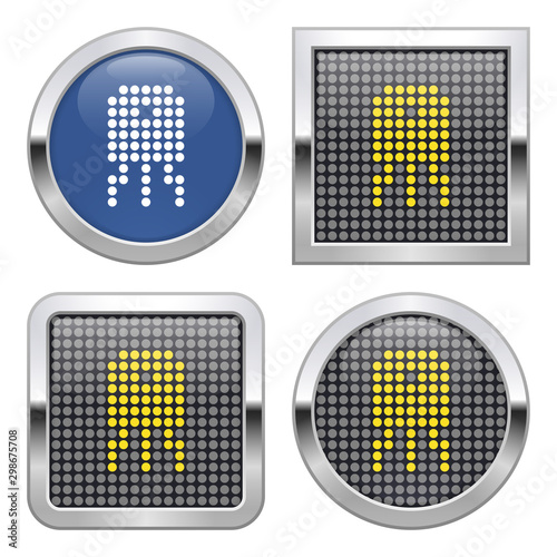 Dotted icon of transistor on glossy button in four variants