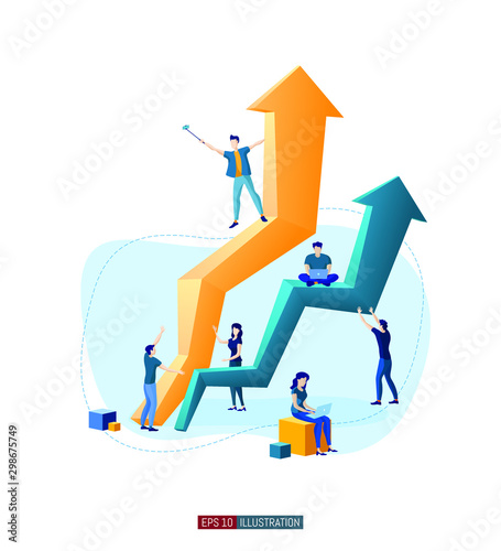 Trendy flat illustration. Teamwork metaphor concept. Business. Growth. Competition. Cooperation. Result. Victory. Template for your design works. Vector graphics.