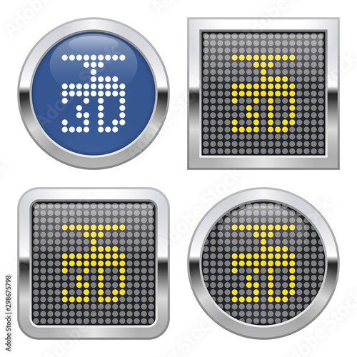 Dotted icon of 3D printer on glossy button in four variants