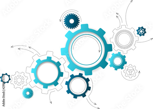 Connected cogwheels / gears icons - development, planning, technology concept, vector illustration photo