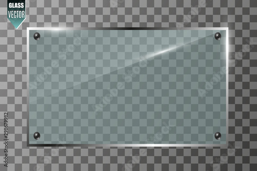 Vector glass banners on transparent background.Empty transparent glass frame. Clean vector background.