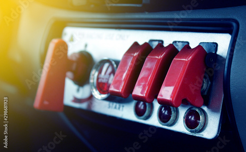 Racing car panel with toggle switchs