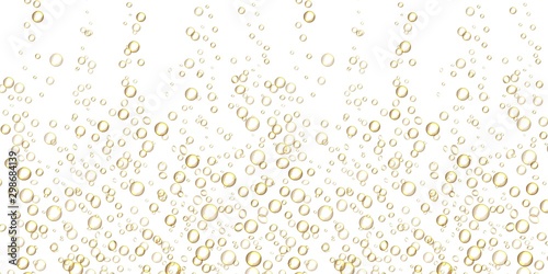 Champagne or soda background. Realistic fresh fizzing bubbles. Carbonated drink with bubbles. Vector illustration underwater ball on white background