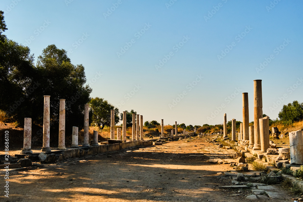 Ruins of ancient street in Side, Turkey