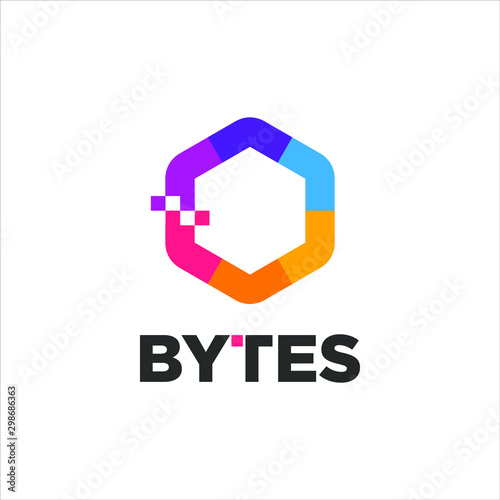 hexagon logo modern vibrant color geometric shape for technology icon design inspiration