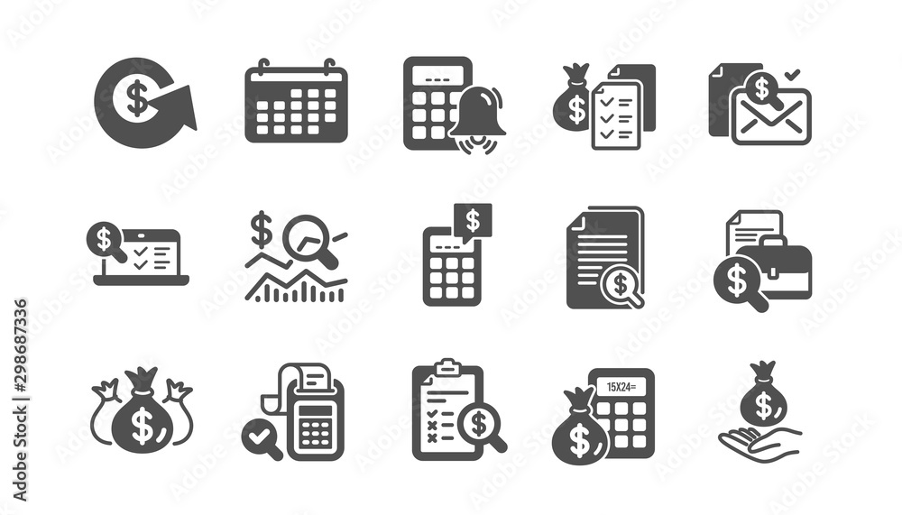 Accounting icons. Report, Calculator and Checklist. Money classic icon set. Quality set. Vector Accounting icons. Report, Calculator and Checklist. Money classic icon set. Quality set. Vector