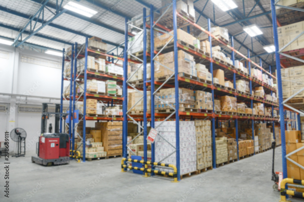 Blured Warehouse for logistic concepts, Blured distribution centre Blured Warehouse for logistic concepts, Blured distribution centre