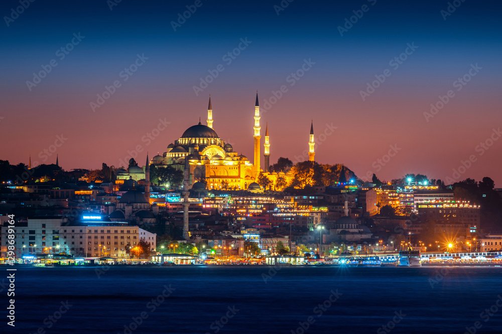 Istanbul city and Mosque at night in Turkey.