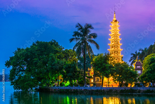 Tran Quoc Pagoda in Hanoi, Vietnam after sunset