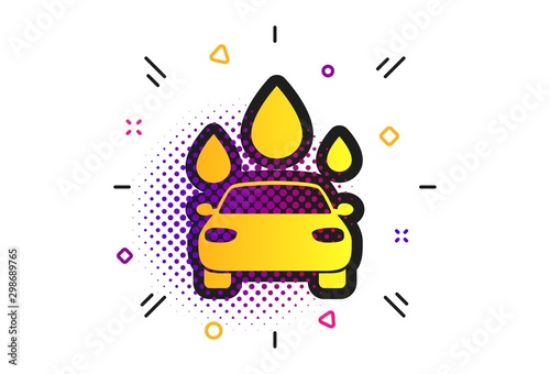 Car wash icon. Halftone dots pattern. Automated teller carwash symbol. Water drops signs. Classic flat carwash icon. Vector