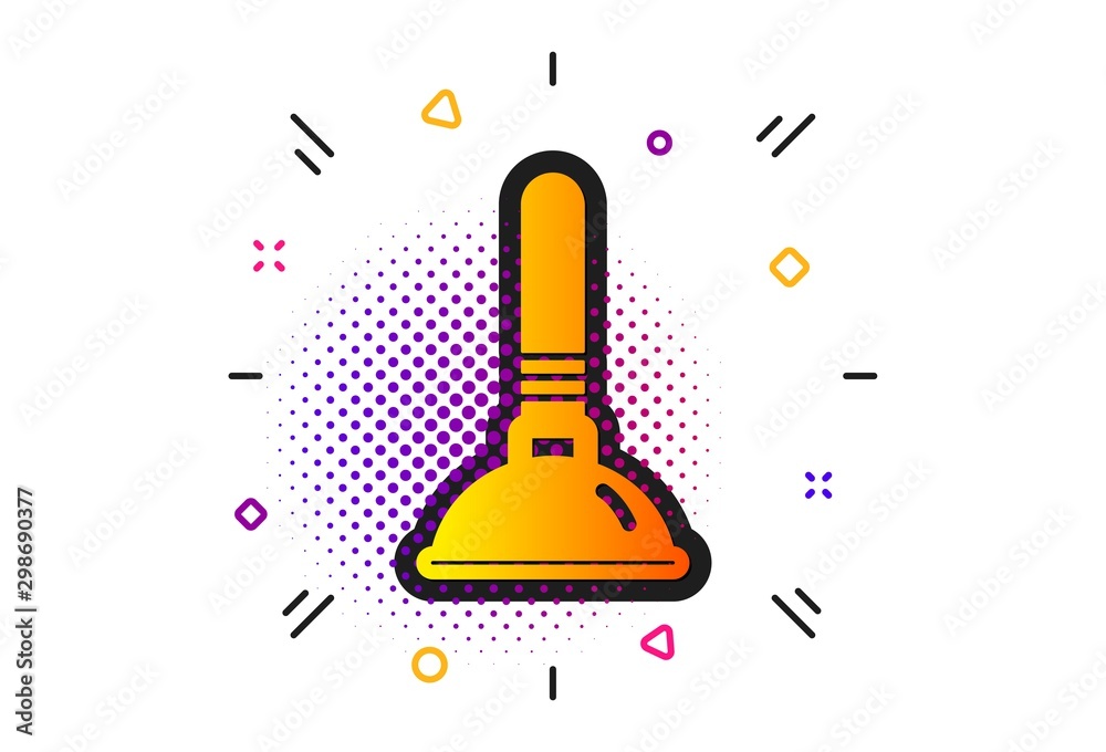 Сleaning of pipe clogs symbol. Halftone circles pattern. Cleaning plunger icon. Housekeeping equipment sign. Classic flat plunger icon. Vector Сleaning of pipe clogs symbol. Halftone circles pattern. Cleaning plunger icon. Housekeeping equipment sign. Classic flat plunger icon. Vector