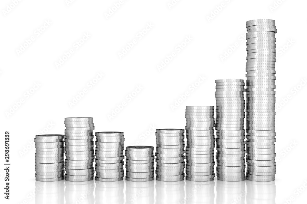 Silver coins stack. 3D rendering. Silver coins stack. 3D rendering.