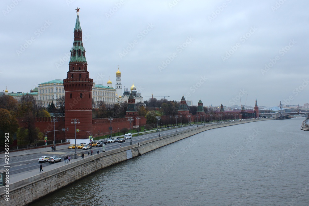 View of the Kremlin towers and the wall. Moscow. Russia. View of the Kremlin towers and the wall. Moscow. Russia.