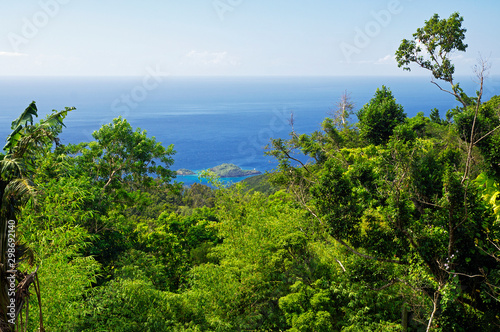 The viewpoint of the great bay at Deshaies, Basse-Terre, Guadeloupe