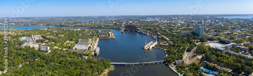 Bild auf Leinwand Aerial panorama view of Dock for Repair of Ships and Boats in Nikolaev