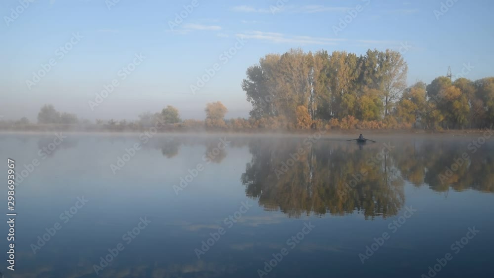 Clear foggy morning on the river.River landscape on misty morning Clear foggy morning on the river.River landscape on misty morning