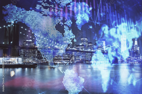 Wallpaper Mural Financial chart on city scape with tall buildings background multi exposure. Analysis concept. Torontodigital.ca