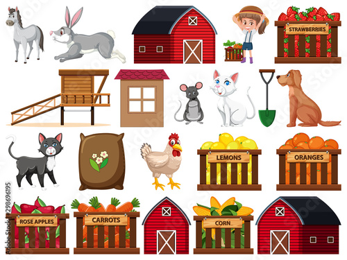 Large set of isolated farm objects