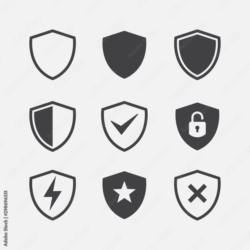 Simple security icon set, shield icon set, Vector simple shield icon set, Filled flat sign, Protection shield symbol icon set, shield vector illustration Simple security icon set, shield icon set, Vector simple shield icon set, Filled flat sign, Protection shield symbol icon set, shield vector illustration