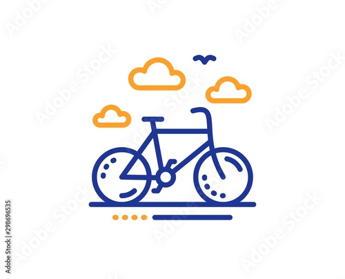Bicycle rent sign. Bike rental line icon. Hotel service symbol. Colorful outline concept. Blue and orange thin line bike rental icon. Vector