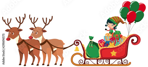 Christmas elf riding on sleigh