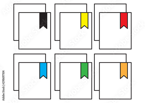 Icons set - Document duplication with colored ribbon - Vector