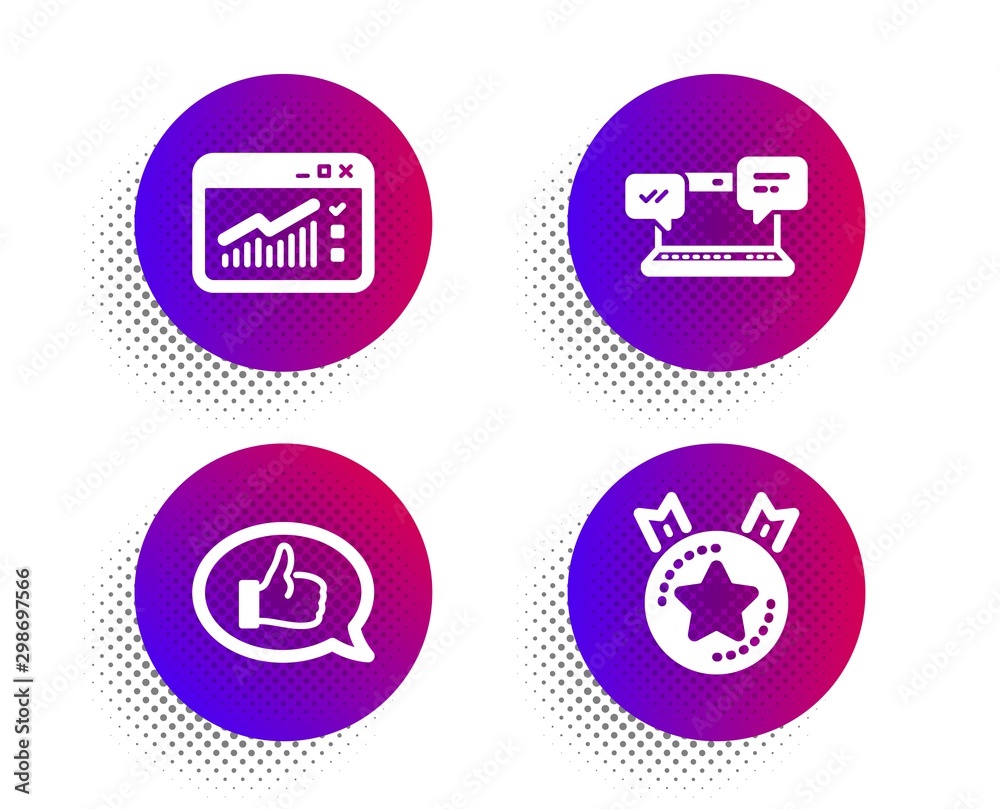 Feedback, Internet chat and Web traffic icons simple set. Halftone dots button. Ranking star sign. Speech bubble, Online communication, Website window. Winner medal. Business set. Vector Feedback, Internet chat and Web traffic icons simple set. Halftone dots button. Ranking star sign. Speech bubble, Online communication, Website window. Winner medal. Business set. Vector