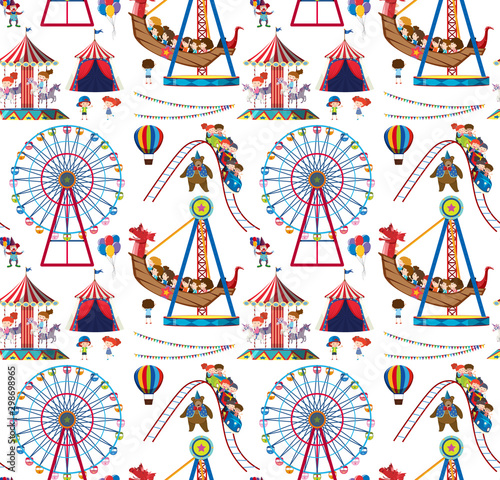 Seamless background design with kids at circus