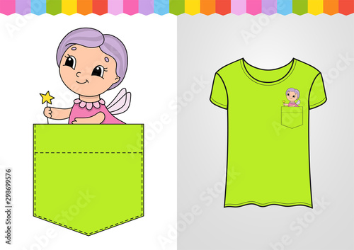 Cute character in shirt pocket. Cute character. Colorful vector illustration. Cartoon style. Isolated on white background. Design element. Template for your shirts, books, stickers, cards, posters.