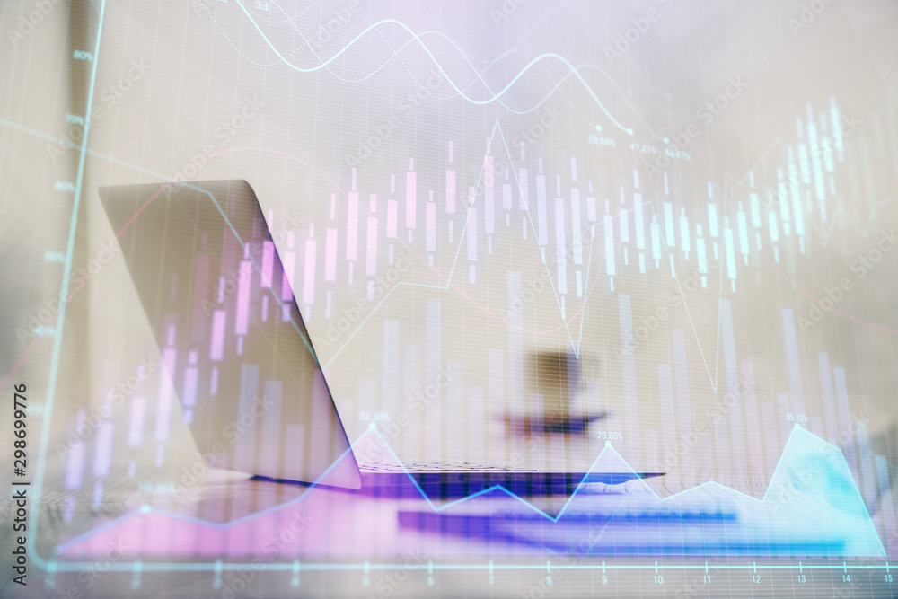 Multi exposure of forex graph and work space with computer. Concept of international online trading. Multi exposure of forex graph and work space with computer. Concept of international online trading.