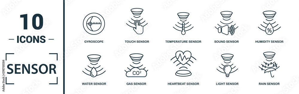 Vetor de Sensor icon set. Include creative elements water quality ...