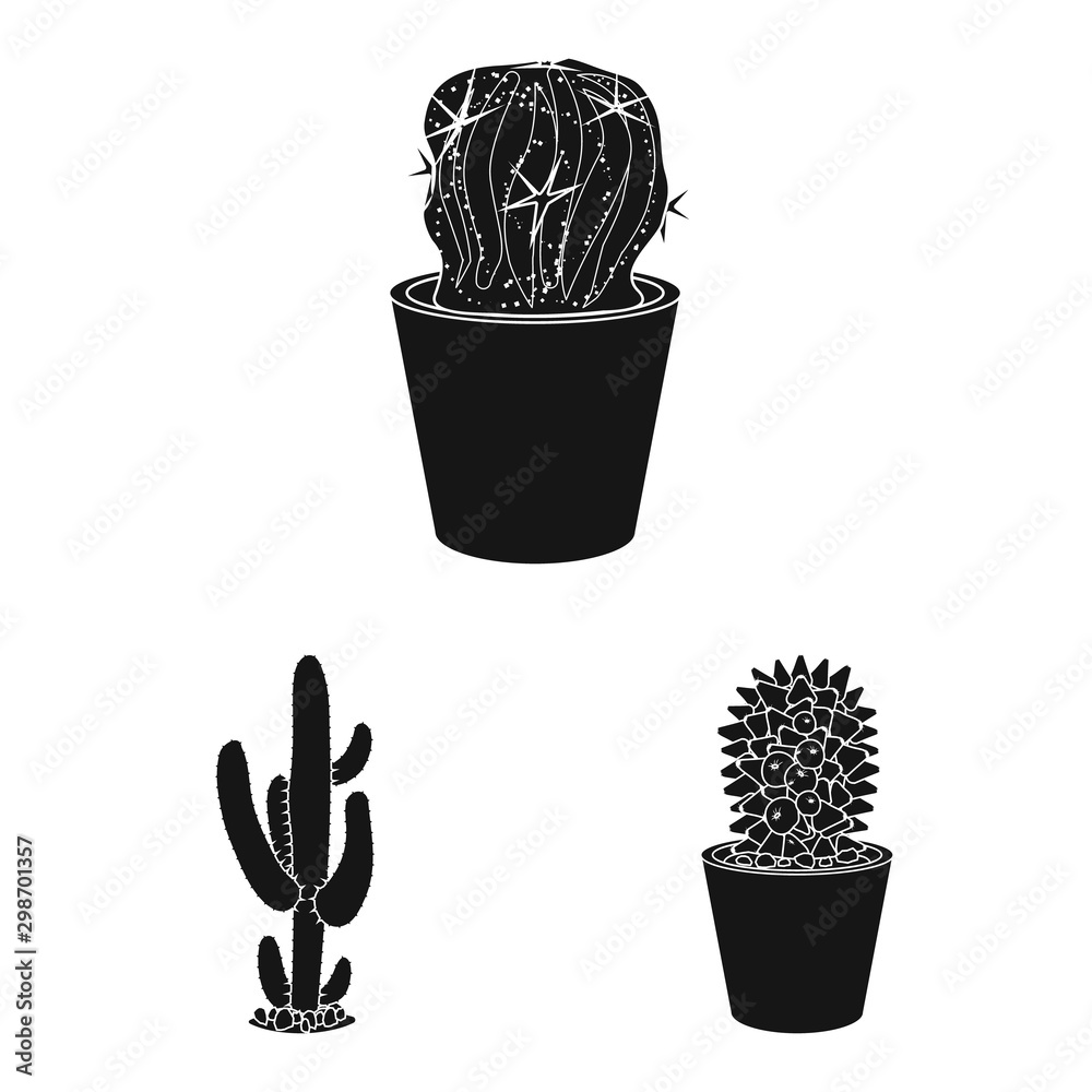 Fototapeta Vector illustration of cactus and pot symbol. Set of cactus and cacti vector icon for stock.