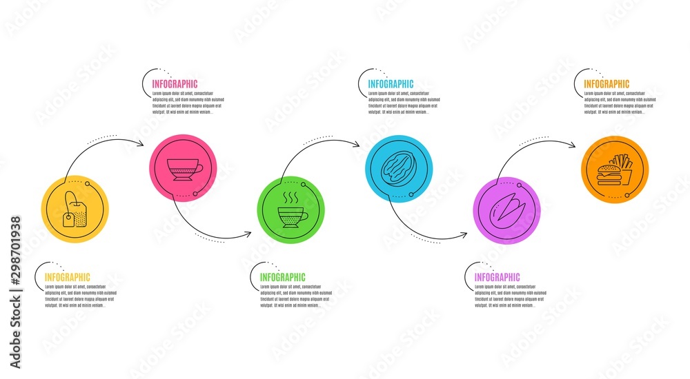 Tea bag, Cafe creme and Burger signs. Infographics timeline. Pecan nut, Bombon coffee and Pistachio nut line icons set. Vegetarian food, Cafe bombon, Brew hot drink. Hot coffee. Vector Tea bag, Cafe creme and Burger signs. Infographics timeline. Pecan nut, Bombon coffee and Pistachio nut line icons set. Vegetarian food, Cafe bombon, Brew hot drink. Hot coffee. Vector
