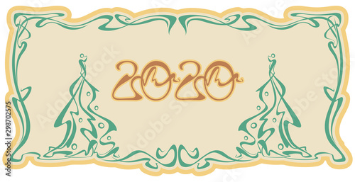 New Year's Christmas border. Art nouveau abstract framework from the bound lines. Vector isolate element for your design. photo