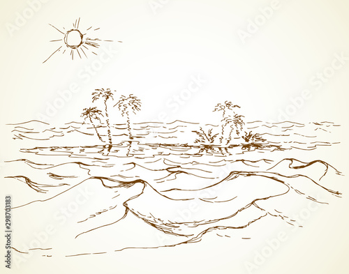 Mirage in the desert. Vector drawing