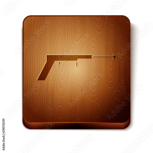 Brown Fishing harpoon icon isolated on white background. Fishery manufacturers for catching fish under water. Diving underwater equipment. Wooden square button. Vector Illustration