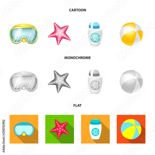 Vector illustration of equipment and swimming symbol. Collection of equipment and activity stock symbol for web.