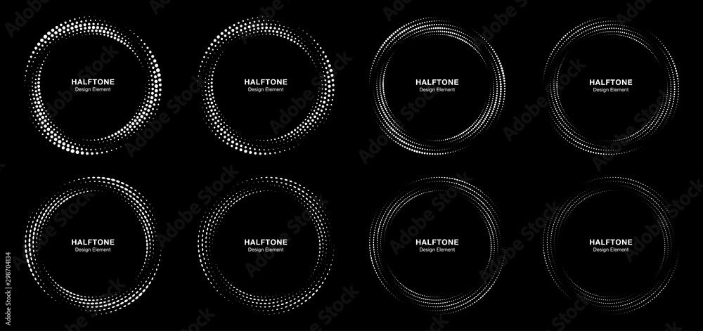 Halftone circle dotted frame circularly distributed set. Abstract dots ...