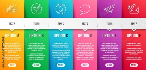 Verify, Loyalty gift and Refill water line icons set. Infographic timeline. Talk bubble, Paper plane and Receive mail signs. Selected choice, Bonus award, Recycle aqua. Chat message. Vector