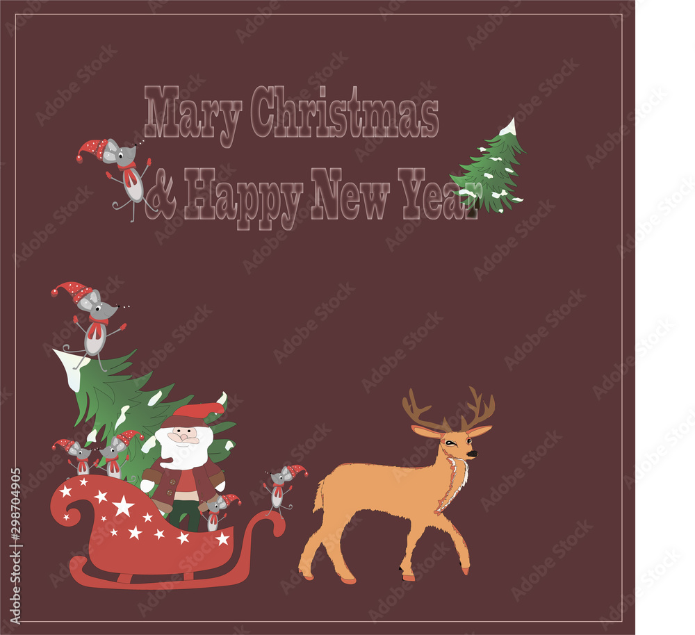 Christmas, New Year card, sale, background. Place for text. Santa sleigh and xmas tree Christmas, New Year card, sale, background. Place for text. Santa sleigh and xmas tree