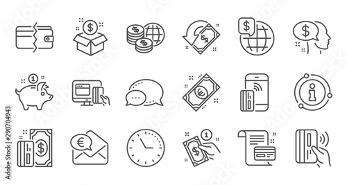 Money payment line icons. Bank transfer, Piggy bank and Credit card. Cash linear icon set. Quality line set. Vector