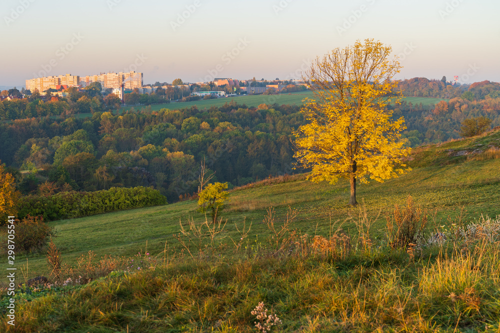 Fototapeta premium autumn landscape with mountains at sunrise