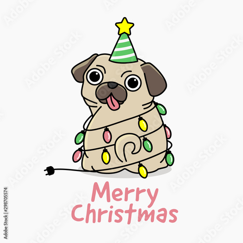 Happy Pug dress like christmas tree - "Merry christmas quote"
