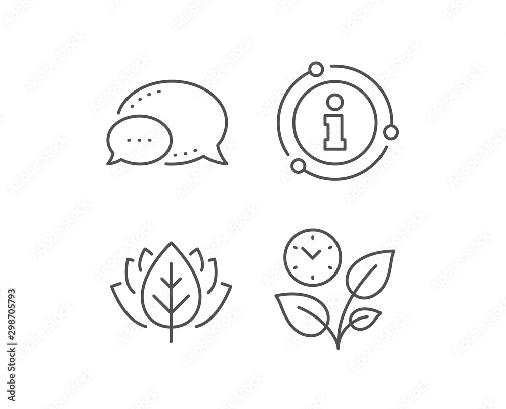 Leaves line icon. Chat bubble, info sign elements. Grow plant leaf sign. Environmental care symbol. Linear leaves outline icon. Information bubble. Vector Leaves line icon. Chat bubble, info sign elements. Grow plant leaf sign. Environmental care symbol. Linear leaves outline icon. Information bubble. Vector
