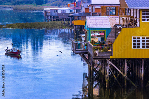 Castro, Chiloe Island, Chile - Evening View of Stilt Houses (Palafitos) in Castro photo