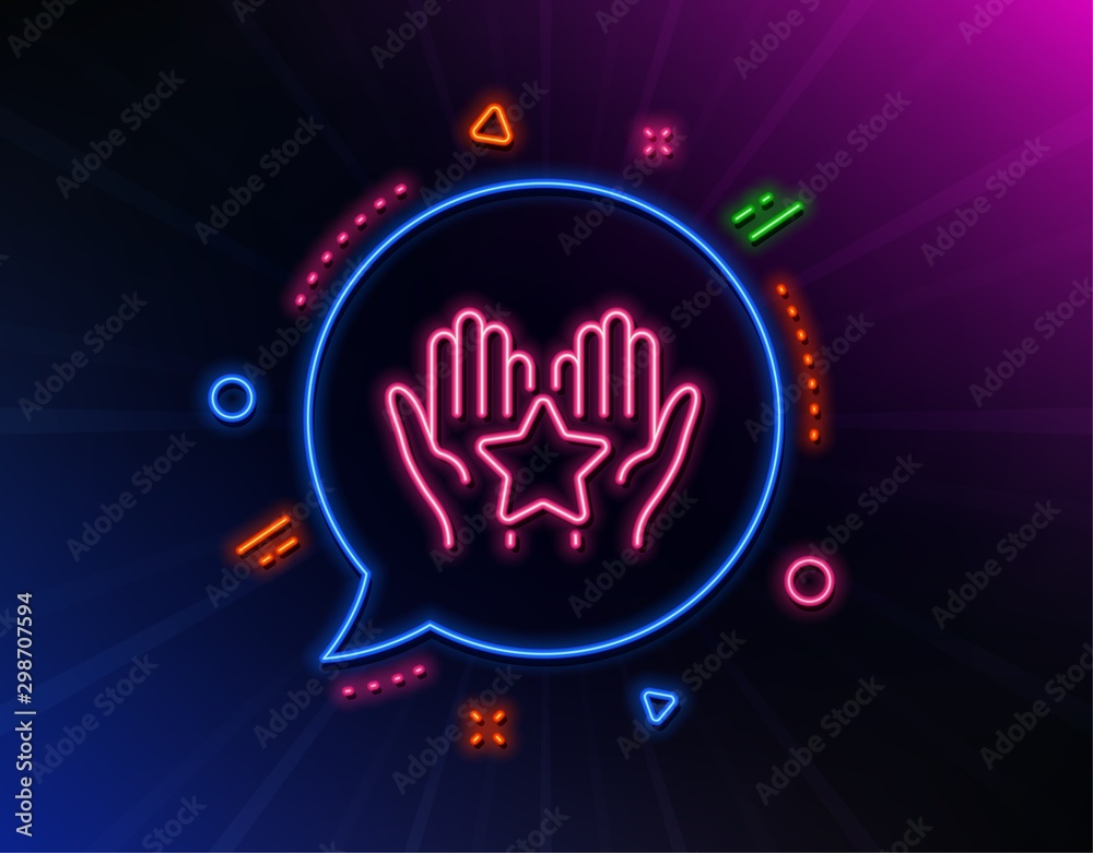 Ranking line icon. Neon laser lights. Holding star sign. Best rank symbol.  Glow laser speech bubble. Neon lights chat bubble. Banner badge with ranking  icon. Vector Stock Vector | Adobe Stock