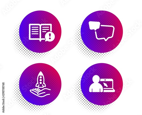 Crowdfunding, Facts and Speech bubble icons simple set. Halftone dots button. Online education sign. Start business, Important information, Chat message. Internet lectures. Education set. Vector
